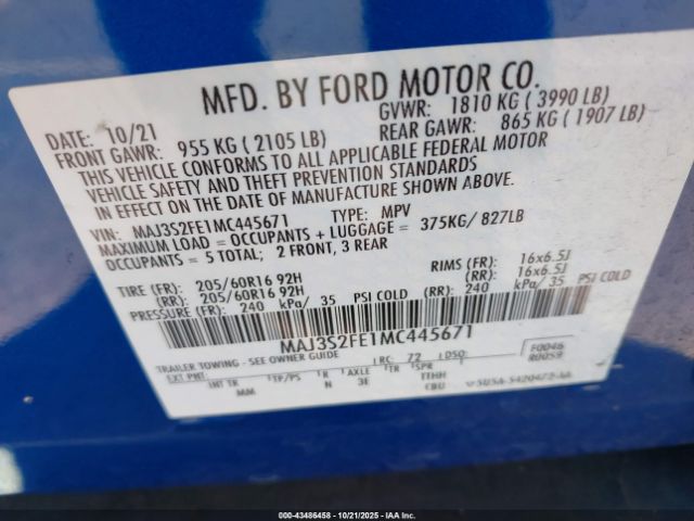 2021 FORD ECOSPORT MAJ3S2FE1MC445671 Photo 8
