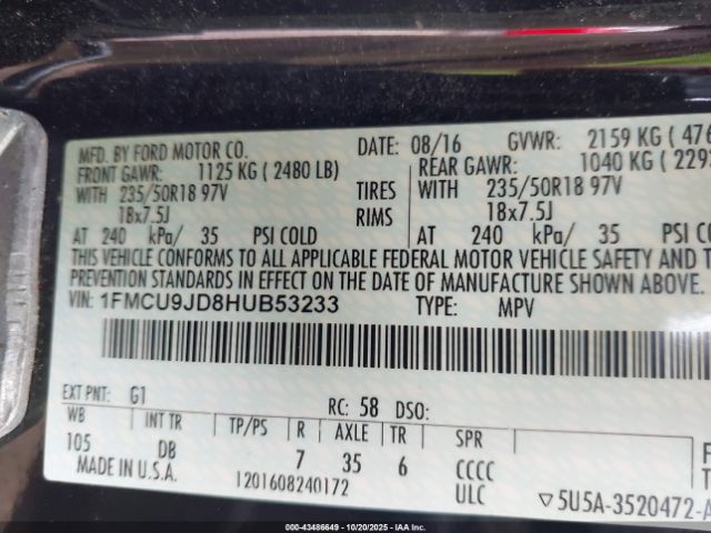 2017 FORD ESCAPE 1FMCU9JD8HUB53233 Photo 8