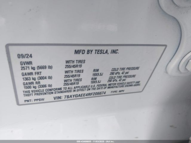 2024 TESLA MODEL Y 7SAYGAEE4RF206674 Photo 8