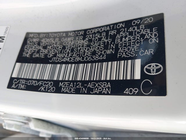 2021 TOYOTA COROLLA JTDS4MCE8MJ063844 Photo 8