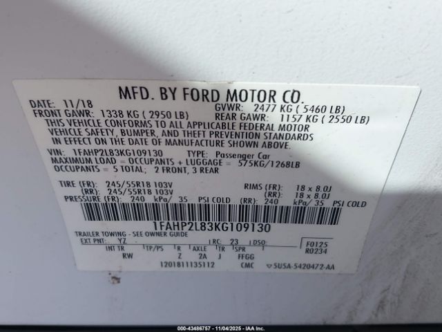 2019 FORD POLICE INTERCEPTOR 1FAHP2L83KG109130 Photo 8