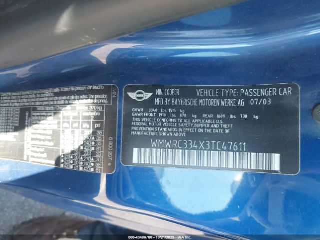 2003 MINI COOPER WMWRC334X3TC47611 Photo 8