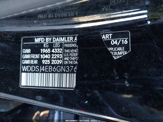 Продажа на аукционе авто 2016 Mercedes-benz Cla 250, vin: WDDSJ4EB6GN376485, номер лота: 43486837