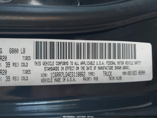43486844 :رقم المزاد ، 1C6RR7LG4ES118862 vin ، 2014 Ram 1500 مزاد بيع