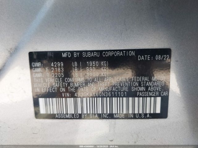 2022 SUBARU IMPREZA 4S3GKAV60N3611101 Photo 8