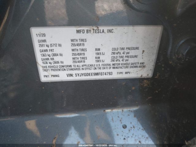 2021 TESLA MODEL Y 5YJYGDEE9MF074793 Photo 8