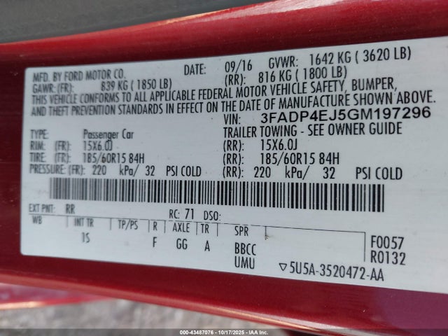 Ford 1.6l ti-vct premium fuel 2016 3FADP4EJ5GM197296 Image 9