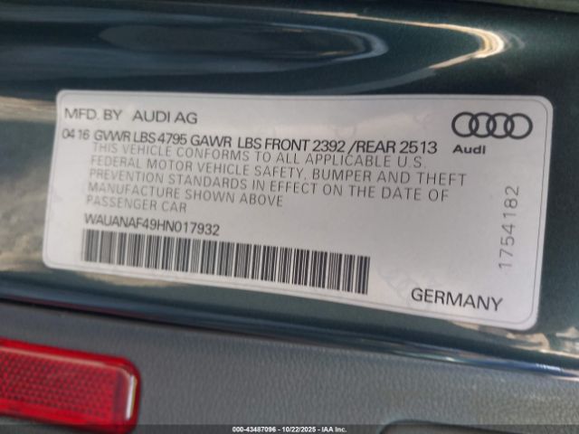 2017 AUDI A4 WAUANAF49HN017932 Photo 8