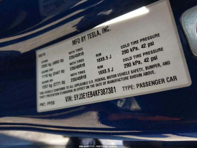 2019 TESLA MODEL 3 5YJ3E1EB4KF387381 Photo 8