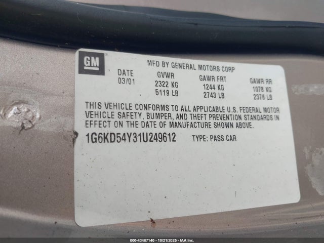 2001 CADILLAC DEVILLE 1G6KD54Y31U249612 Photo 8