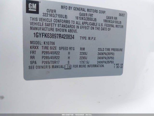 2007 CADILLAC ESCALADE 1GYFK63897R368329 Photo 8