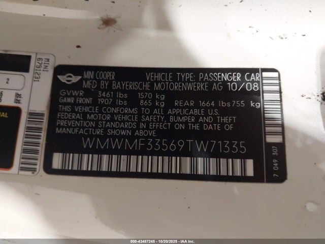 2009 MINI COOPER WMWMF33569TW71335 Photo 8