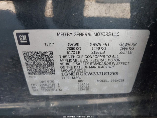 1GNERGKW2JJ181269 Chevrolet Traverse 1lt