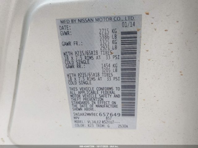 2014 NISSAN PATHFINDER 5N1AR2MN9EC657649 Photo 8