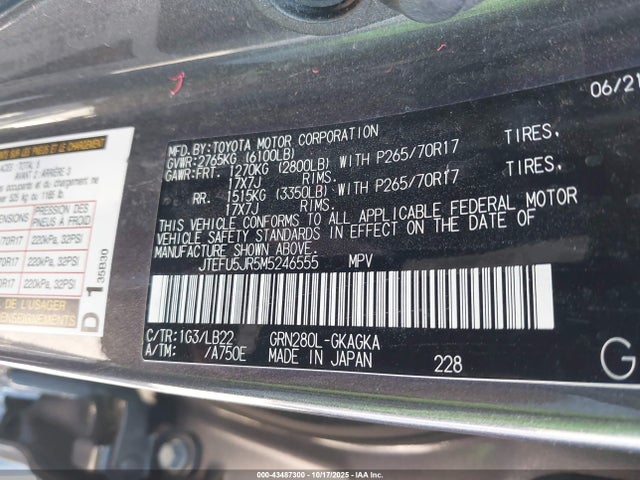 JTEFU5JR5M5246555 Toyota 1gr-fe