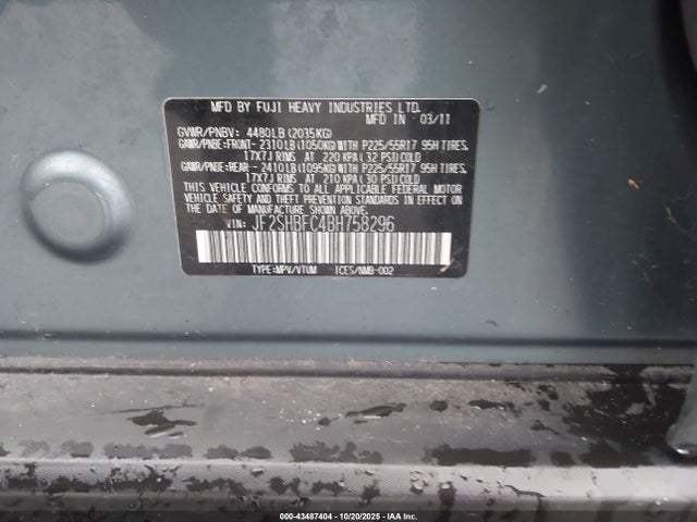 Продаж на аукціоні авто 2011 Subaru Forester 2.5x Limited, vin: JF2SHBFC4BH758296, номер лоту: 43487404