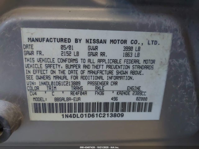 2001 NISSAN ALTIMA 1N4DL01D61C213809 Photo 8