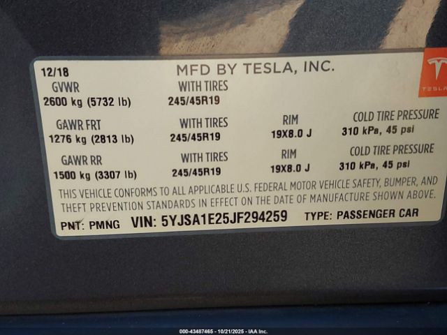 2018 TESLA MODEL S 5YJSA1E25JF294259 Photo 8