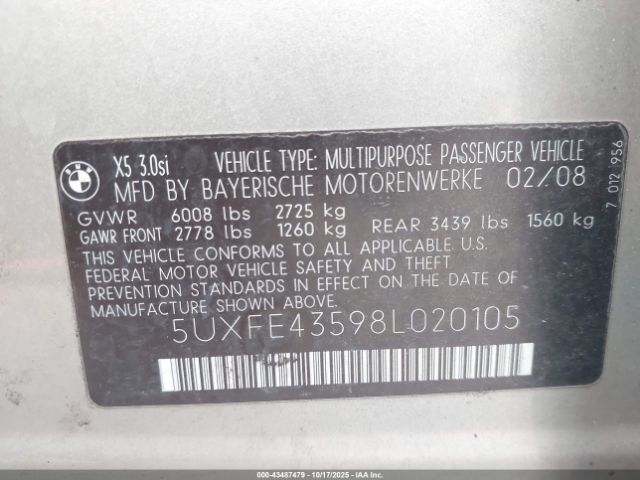 2008 BMW X5 5UXFE43598L020105 Photo 8