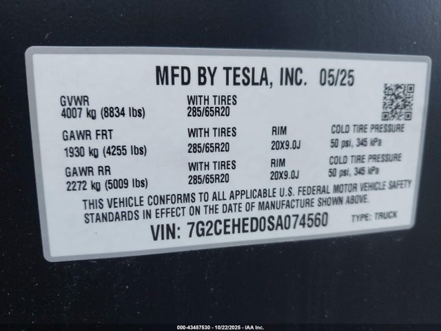 2025 TESLA CYBERTRUCK 7G2CEHED0SA074560 Photo 8