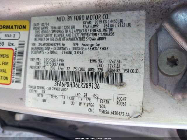 2014 FORD FUSION 3FA6P0HD6ER289136 Photo 8