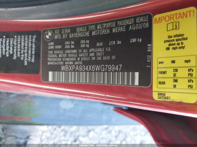 2006 BMW X3 WBXPA934X6WG79947 Photo 8