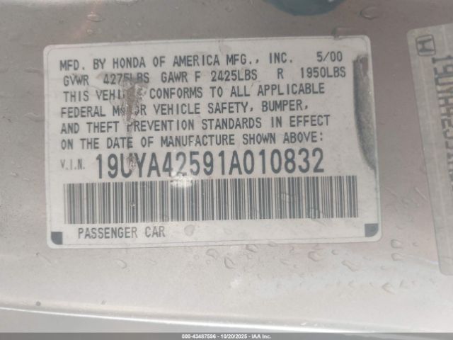 2001 ACURA CL 19UYA42591A010832 Photo 8