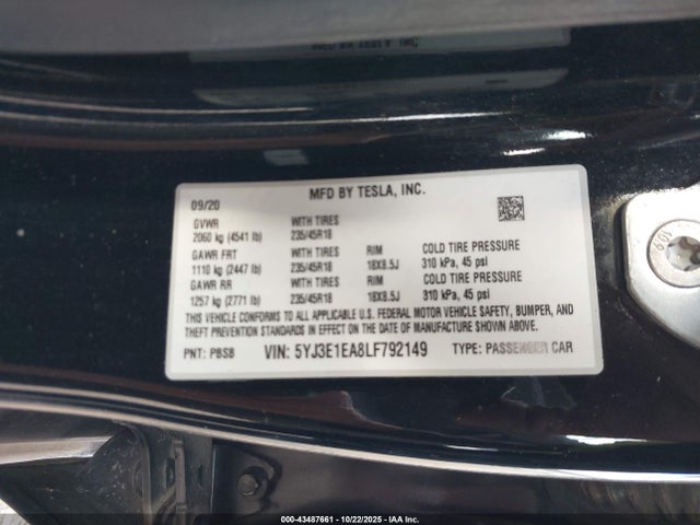 Продажа на аукционе авто 2020 Tesla Model 3 Standard Range Plus Rear-wheel Drive/standard Range Rear-wheel Drive, vin: 5YJ3E1EA8LF792149, номер лота: 43487661