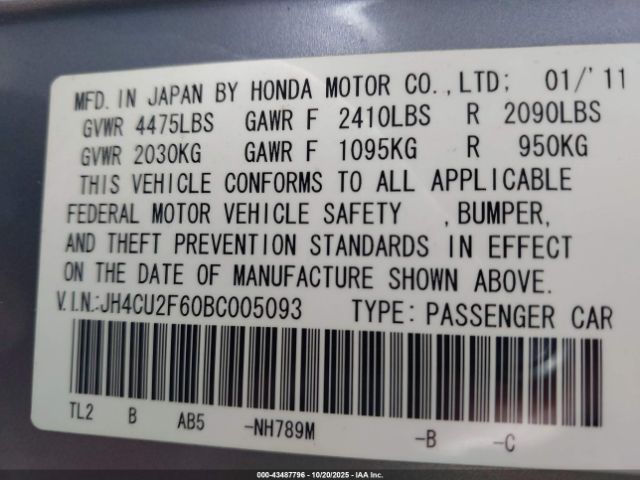 2011 ACURA TSX JH4CU2F60BC005093 Photo 8