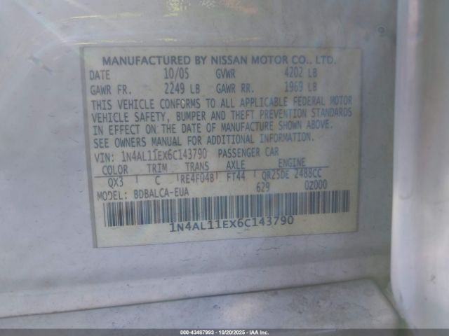 2006 NISSAN ALTIMA 1N4AL11EX6C143790 Photo 8