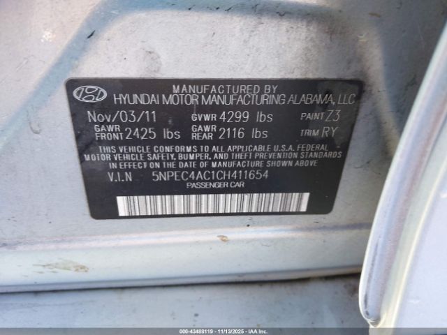 2012 HYUNDAI SONATA 5NPEC4AC1CH411654 Photo 8