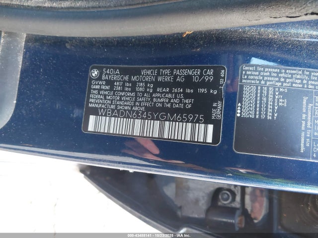 2000 Bmw 540ia მანქანა იყიდება აუქციონზე, vin: WBADN6345YGM65975, აუქციონის ნომერი: 43488141