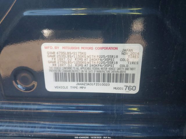 2015 MITSUBISHI OUTLANDER JA4AZ3A31FZ010023 Photo 8