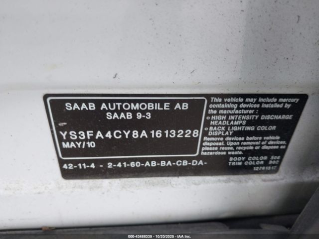 2010 SAAB 9-3 YS3FA4CY8A1613228 Photo 8