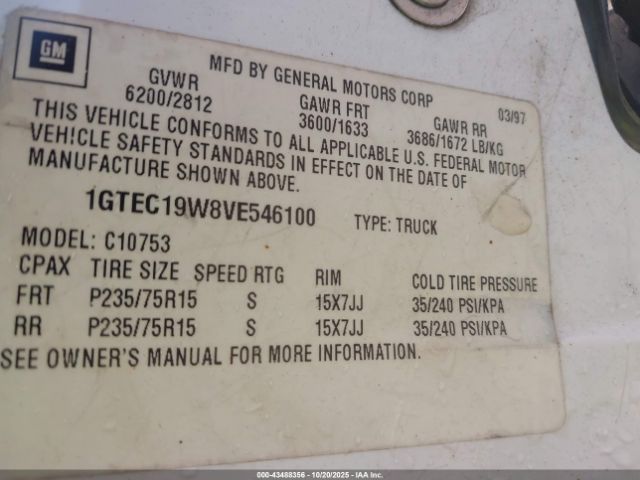 1997 GMC SIERRA 1500 1GTEC19W8VE546100 Photo 8