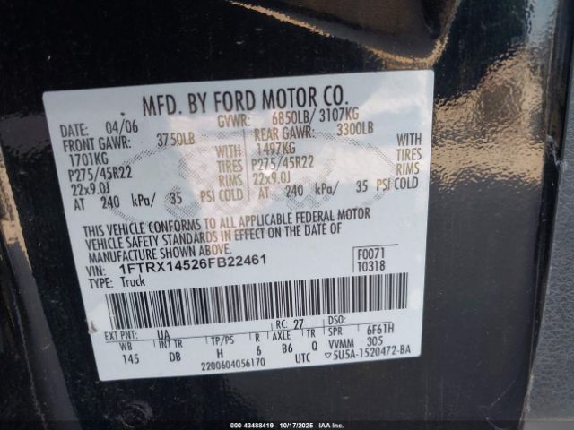 2006 FORD F-150 1FTRX14526FB22461 Photo 8