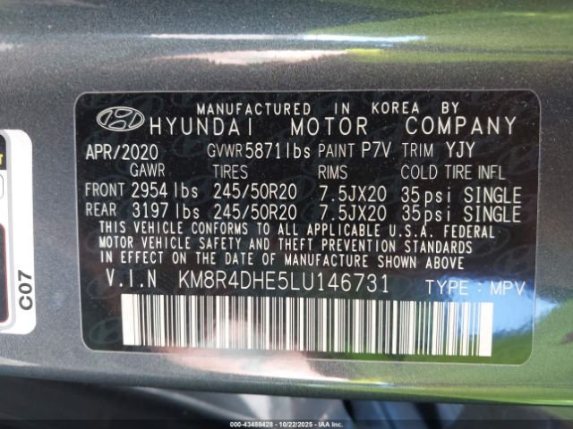 2020 HYUNDAI PALISADE KM8R4DHE5LU146731 Photo 8