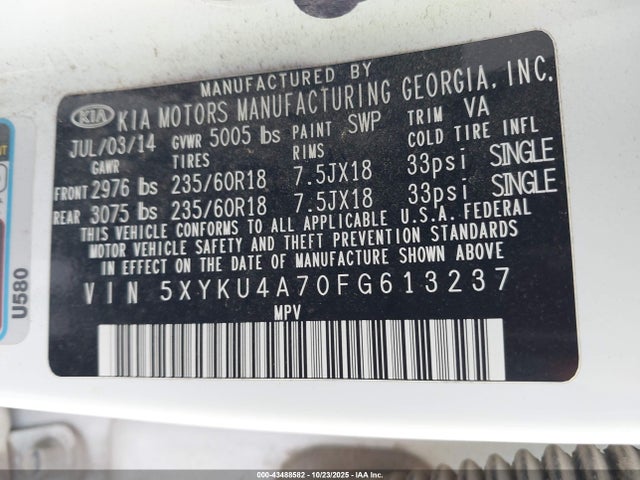 2015 KIA SORENTO 5XYKU4A70FG613237 Photo 8