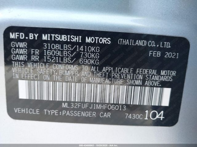 2021 MITSUBISHI MIRAGE G4 ML32FUFJ1MHF06013 Photo 8