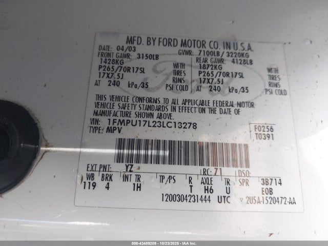 2003 FORD EXPEDITION 1FMPU17L23LC13278 Photo 8