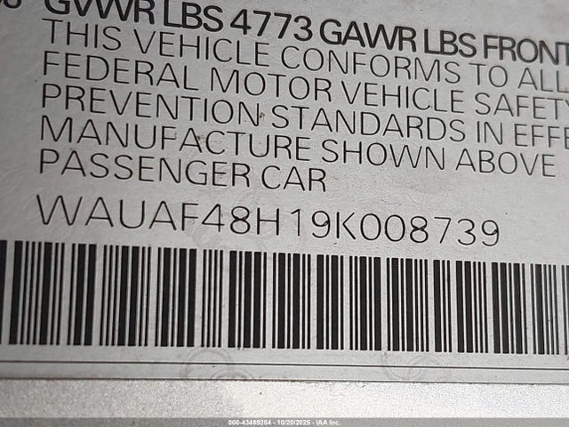 2009 AUDI A4 WAUAF48H19K008739 Photo 8