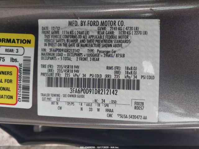 2013 FORD FUSION 3FA6P0D91DR212142 Photo 8