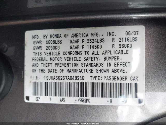 2007 ACURA TL 19UUA66267A048246 Photo 8