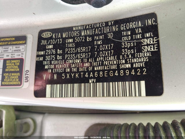 5XYKT4A68EG489422 KIA SORENTO LX