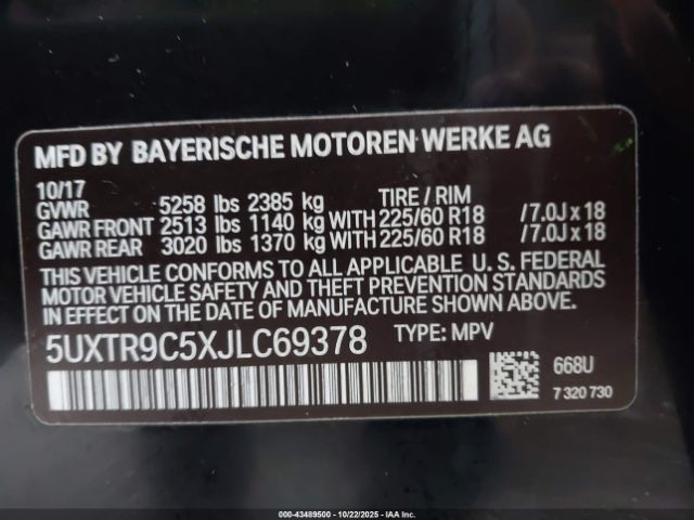 2018 BMW X3 5UXTR9C5XJLC69378 Photo 8