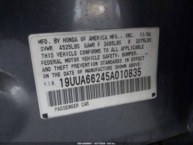 2005 ACURA TL 19UUA66245A010835 Photo 8