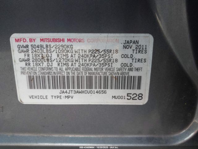 2012 MITSUBISHI OUTLANDER JA4JT3AWXCU014656 Photo 8