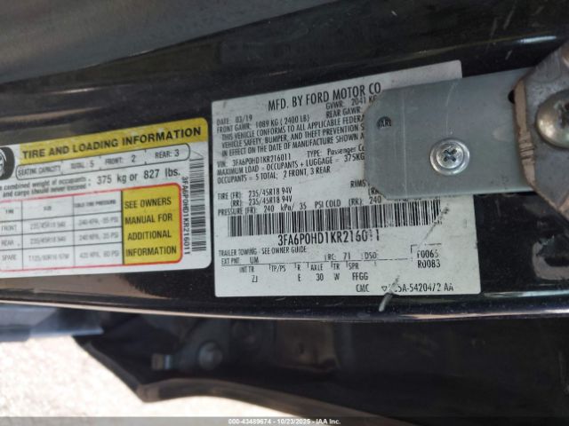 2019 FORD FUSION 3FA6P0HD1KR216011 Photo 8