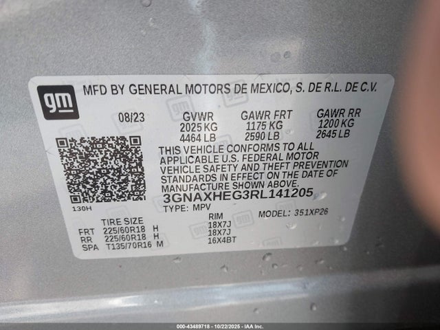 Aukcja sprzedaży 2024 Chevrolet Equinox Fwd Ls, vin: 3GNAXHEG3RL141205, numer aukcji: 43489718
