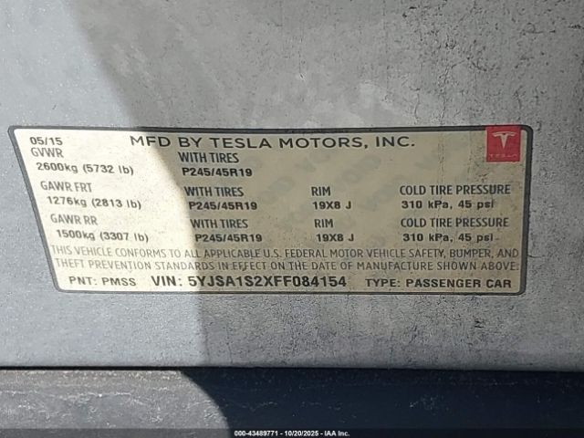 2015 TESLA MODEL S 5YJSA1S2XFF084154 Photo 8